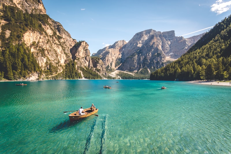 Beautiful landscape of lake and mountains representing travel passion